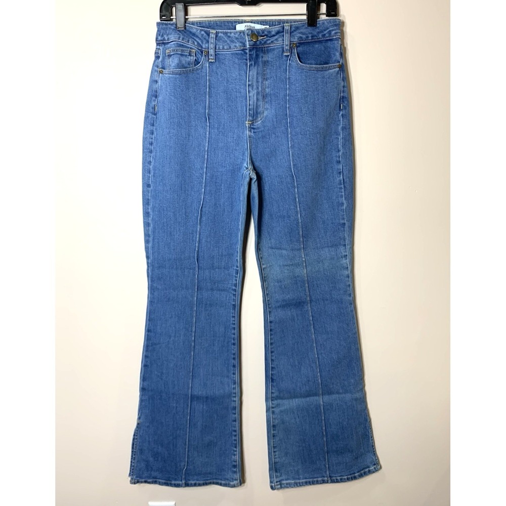 Justfab‎ Jeans Womens 29X30 Blue Seamed Split Hem Hi Rise Wide Leg